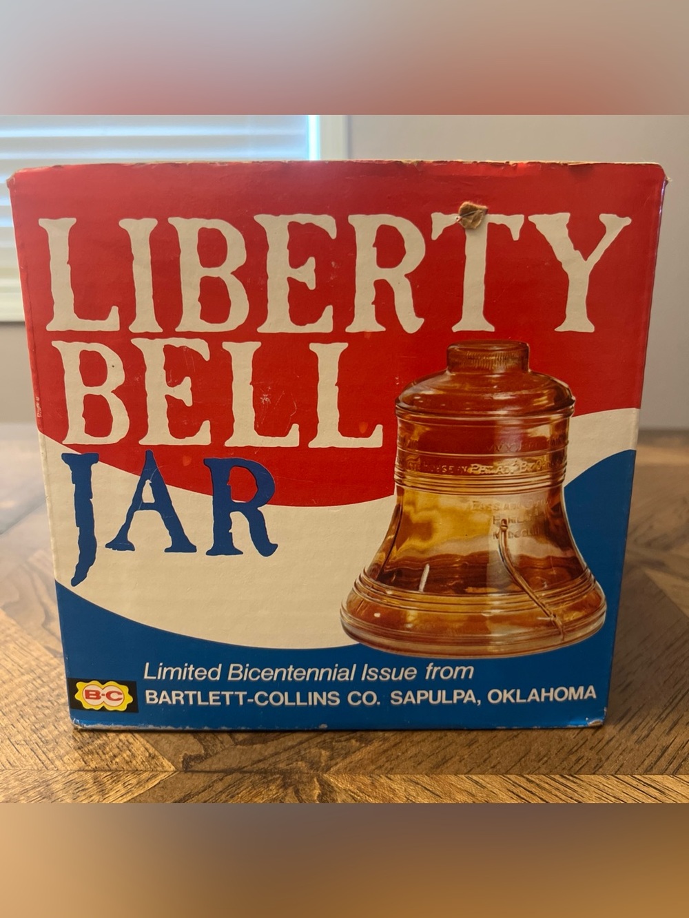 Vintage Bartlett Collins Marigold Carnival Glass Liberty Bell Jar w/Orig Box